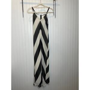 Christopher John Rogers Black White Chevron Slip Maxi Dress Flowy Womens Size 6